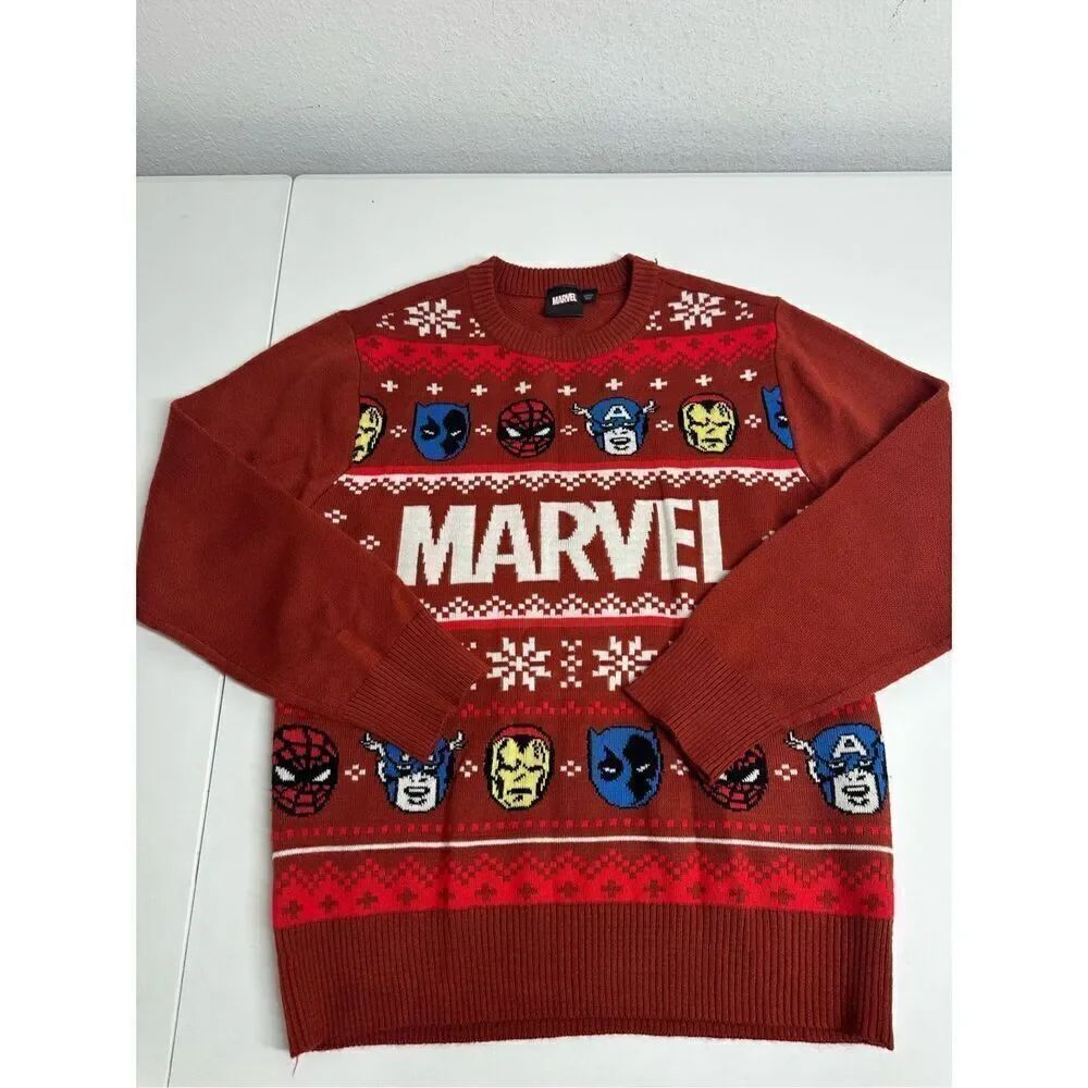 Marvel Boys Avengers Graphic Holiday Crew Neck Sweater  Size L (10-12) See Notes
